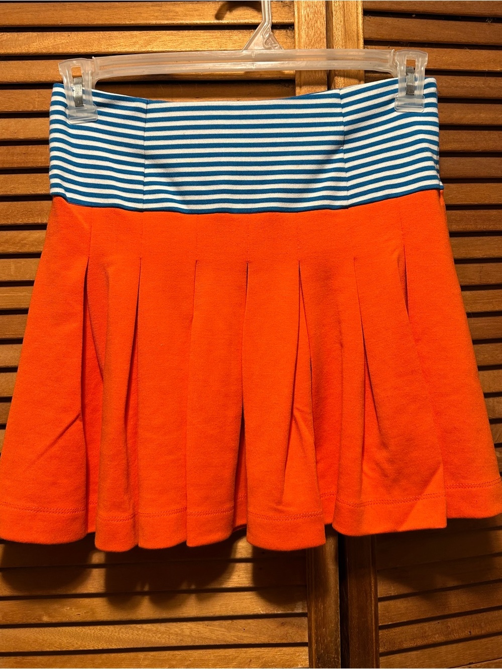 Christine & Taylor Striped Waist Orange Pleated Knit Skirt